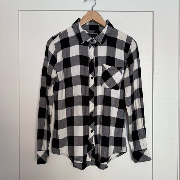 Rails Shirt Women XS Black White Plaid Flannel Button Up Long Sleeve Relaxed Fit - Picture 1 of 13